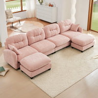 Thumbnail for Nuvia Sofa Ama Modular Sectional U Shaped Couch With Ottoman,Soft Chenille Fabric Tufted Cushion Backrest Design,High-Density Foam Ergonomic design,Elegant Armrests,Easy Install Fits Bedrooms Living Rooms,Pink