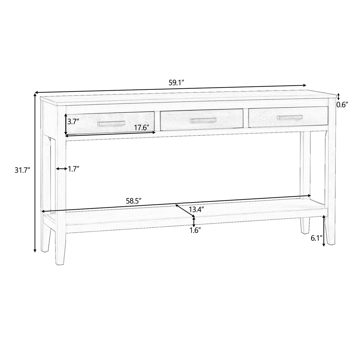 U_STYLE Contemporary 3-Drawer Console Table with 1 Shelf, Entrance Table for Entryway, Hallway, Living Room, Foyer, Corridor