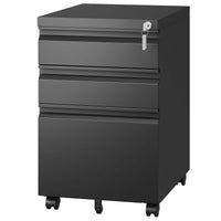 Thumbnail for Black Metal 3 Drawer Mobile File Cabinet with Lock for Home Office Organizer, Fully Assembled