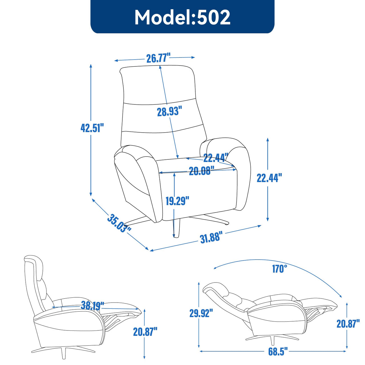 QORVANIX 32" Swivel Recliner Chair