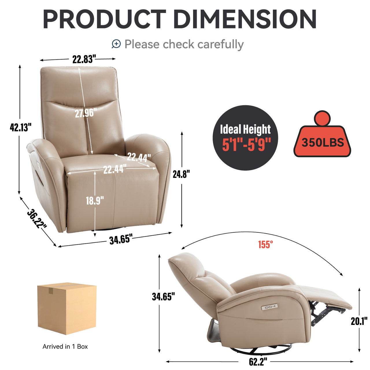 JORVEXIS 37" Swivel Rocking Recliner Chair