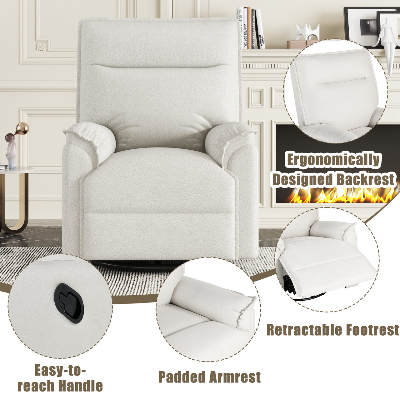 TRAVIXA 33" Swivel Rocking Recliner Chair