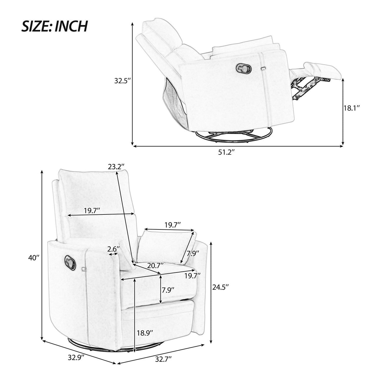 SYLVOX 33" Swivel Recliner Chair