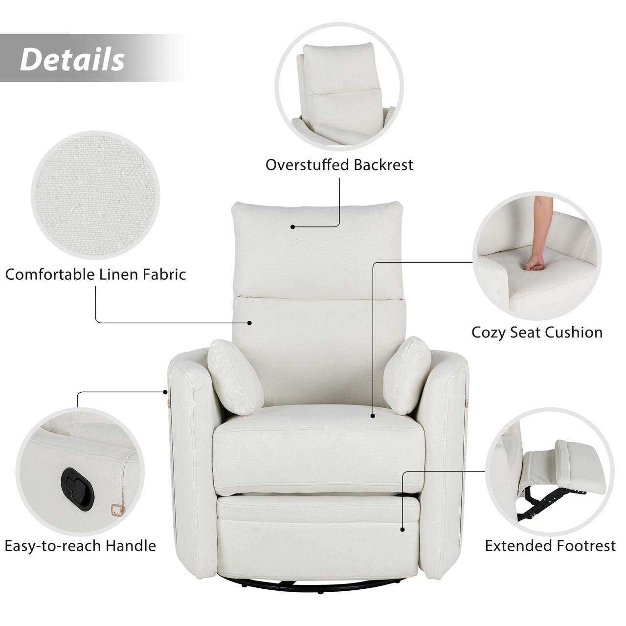 SYLVOX 33" Swivel Recliner Chair