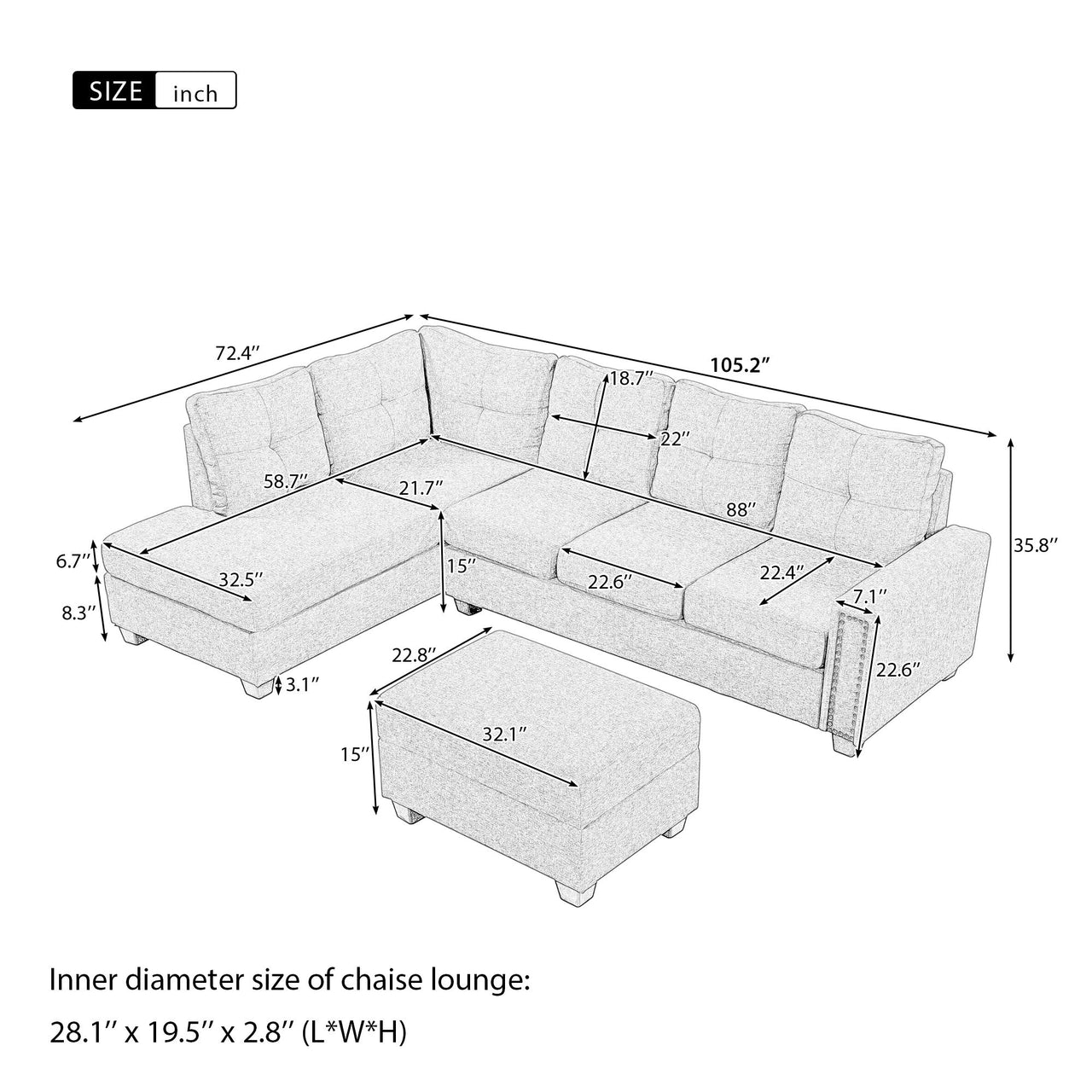 VELVAR 105" Sectional Sofa