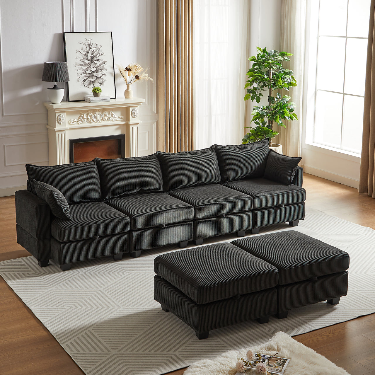 HARLOW 114" Corduroy Sofa w/ Storage