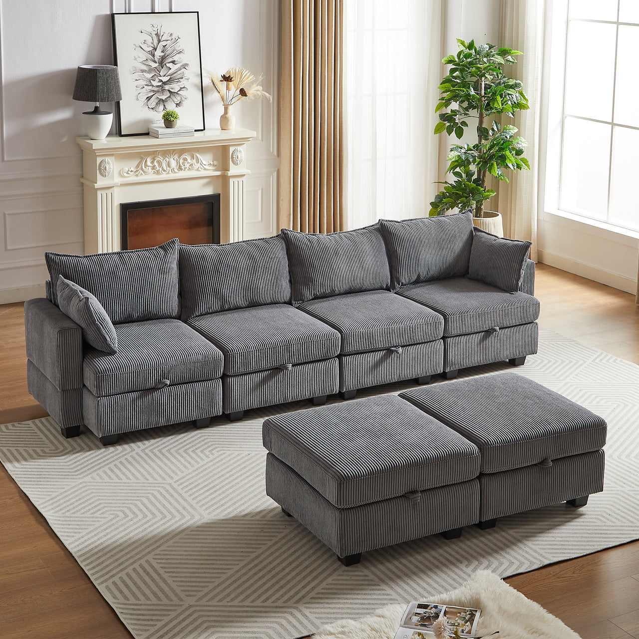 HARLOW 114" Corduroy Sofa w/ Storage