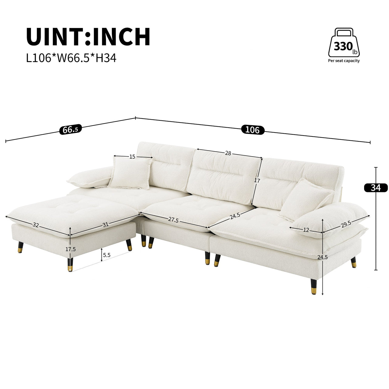 IMPLIX 106" Sectional Sofa