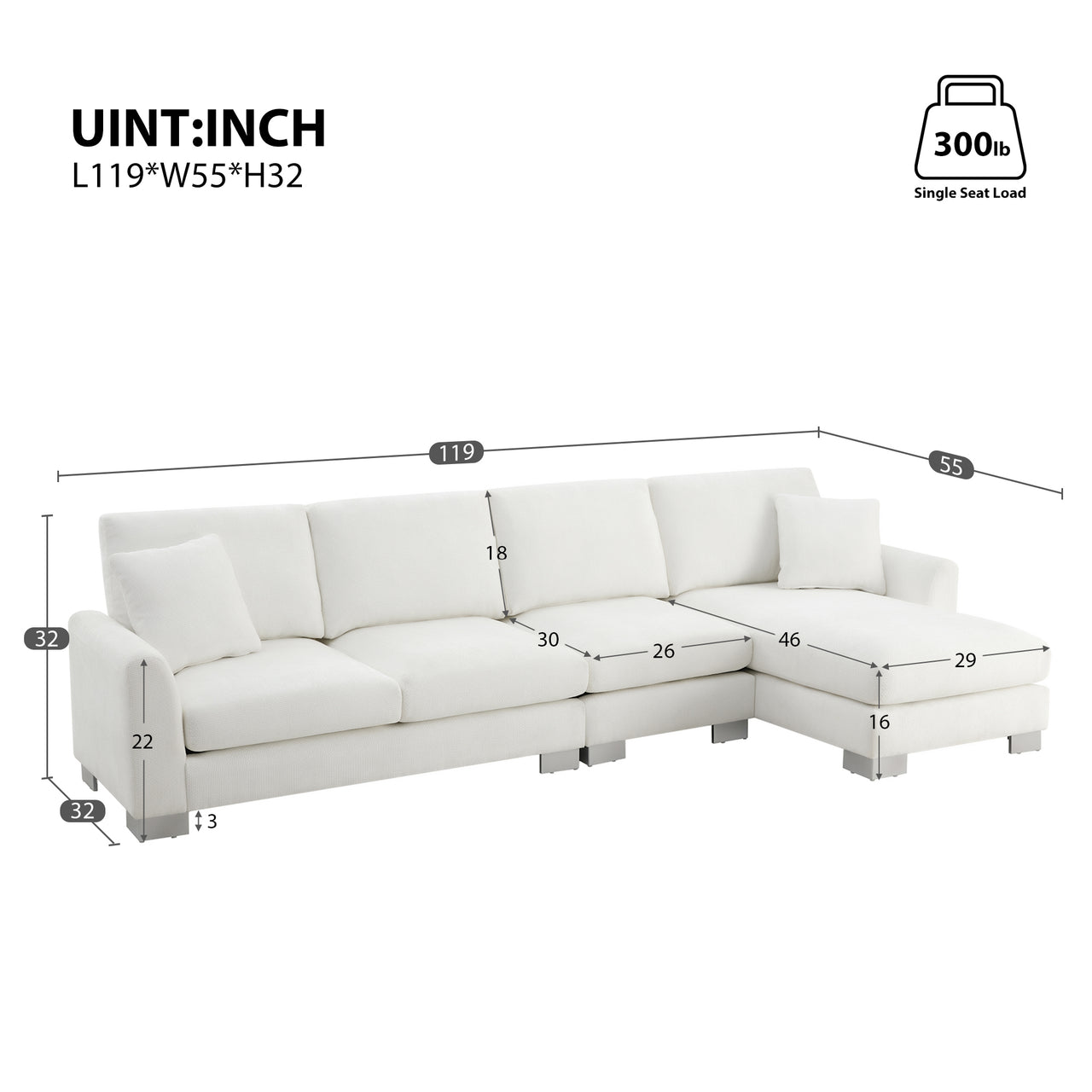 GRAVIX 119" Sectional Sofa