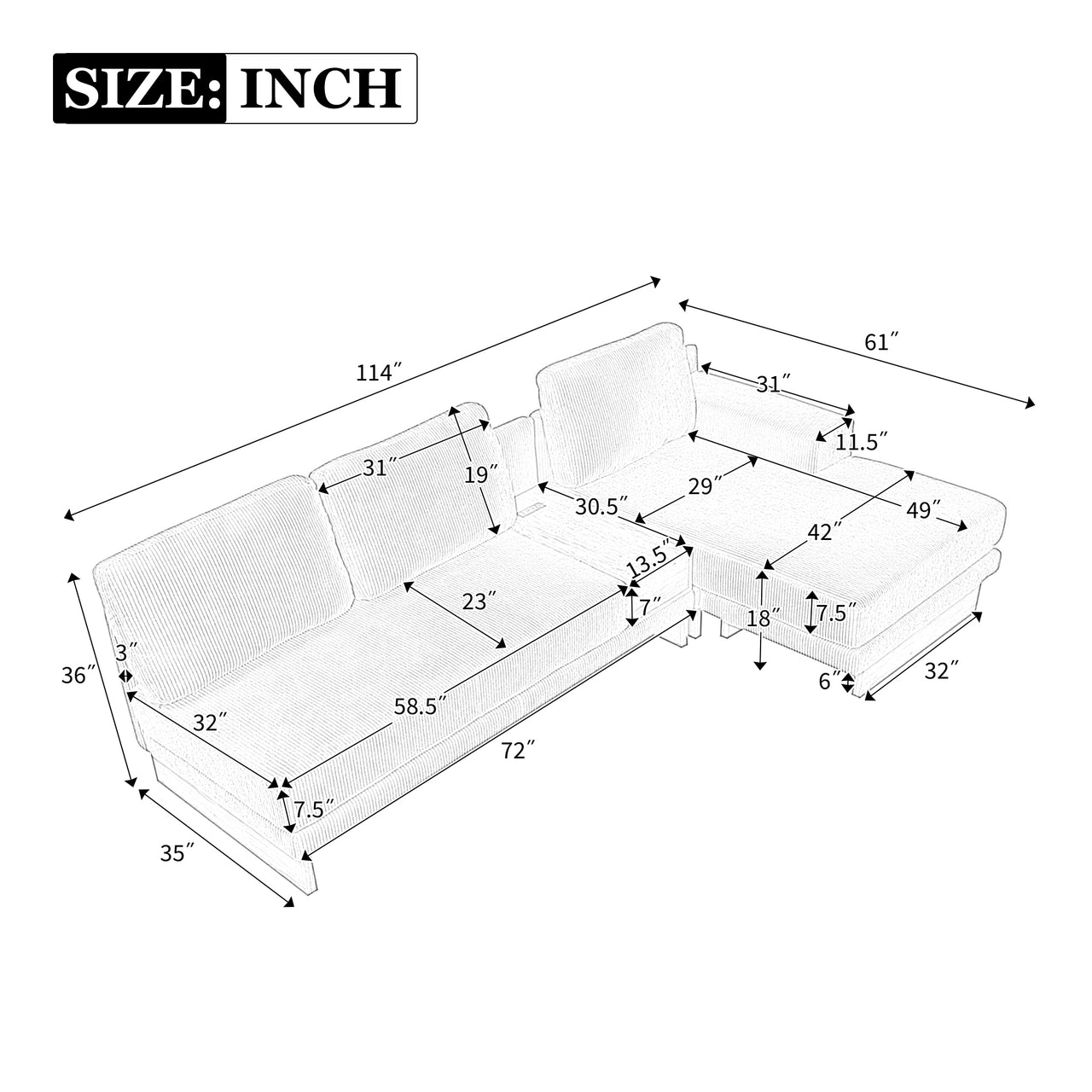 DYLAVIX 114" Sectional Sofa