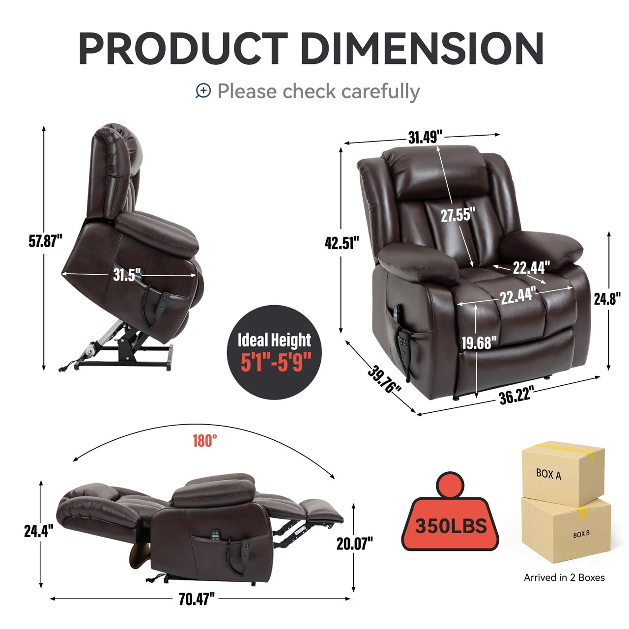 COZYLift 36" Recliner with Heat Massage - 5516