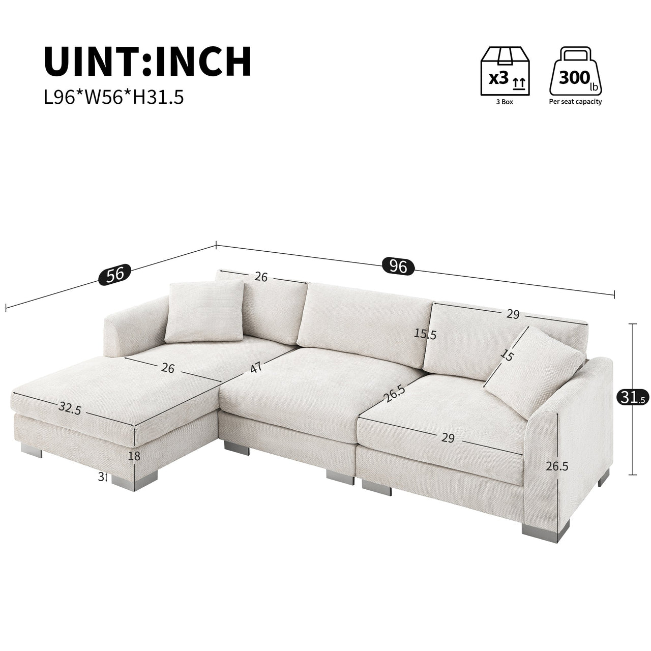 GRAVIX 96" Sectional Sofa