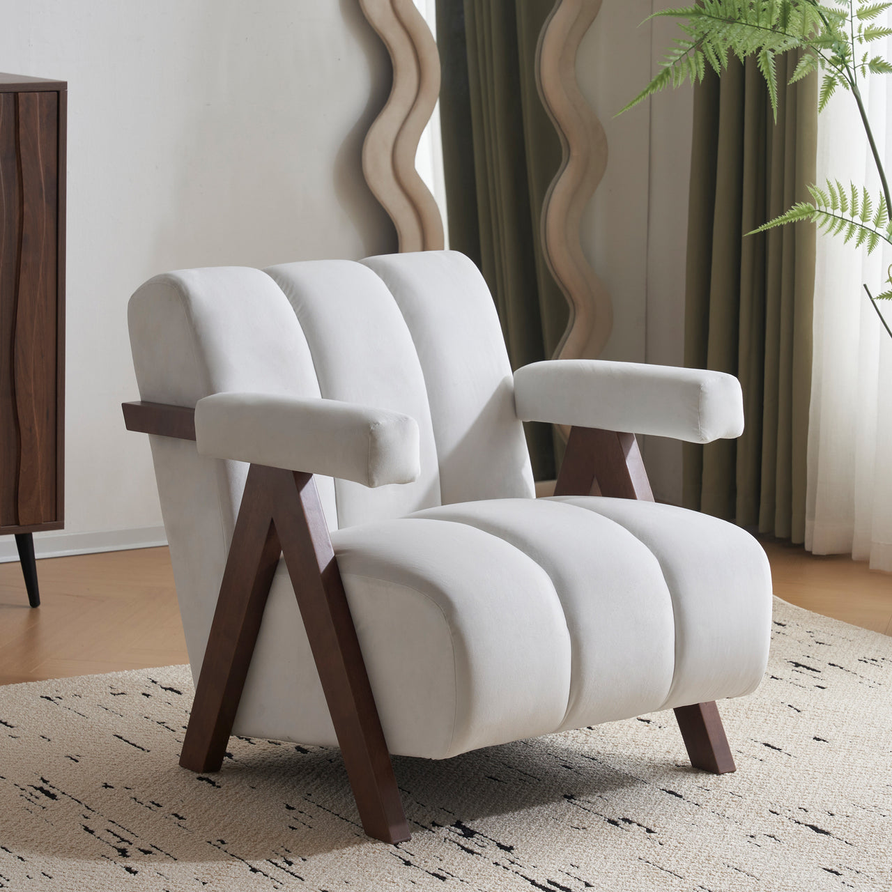 CALYPSO Modern Chair - Ivory Velvet