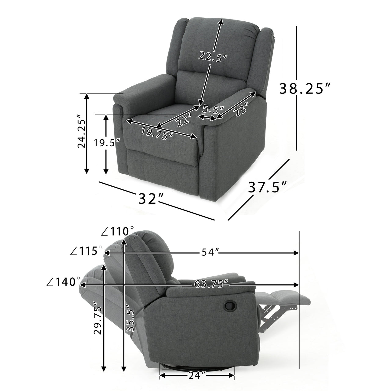 VELQUORIS 32" Swivel Recliner Chair