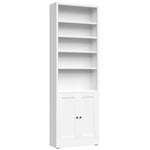Industrial White Metal Bookcase, 71 Inch Tall 5-Tier Adjustable Storage Shelf with Door, 9.2 Inch Deep Modern Furniture for Living Room, Office, Library