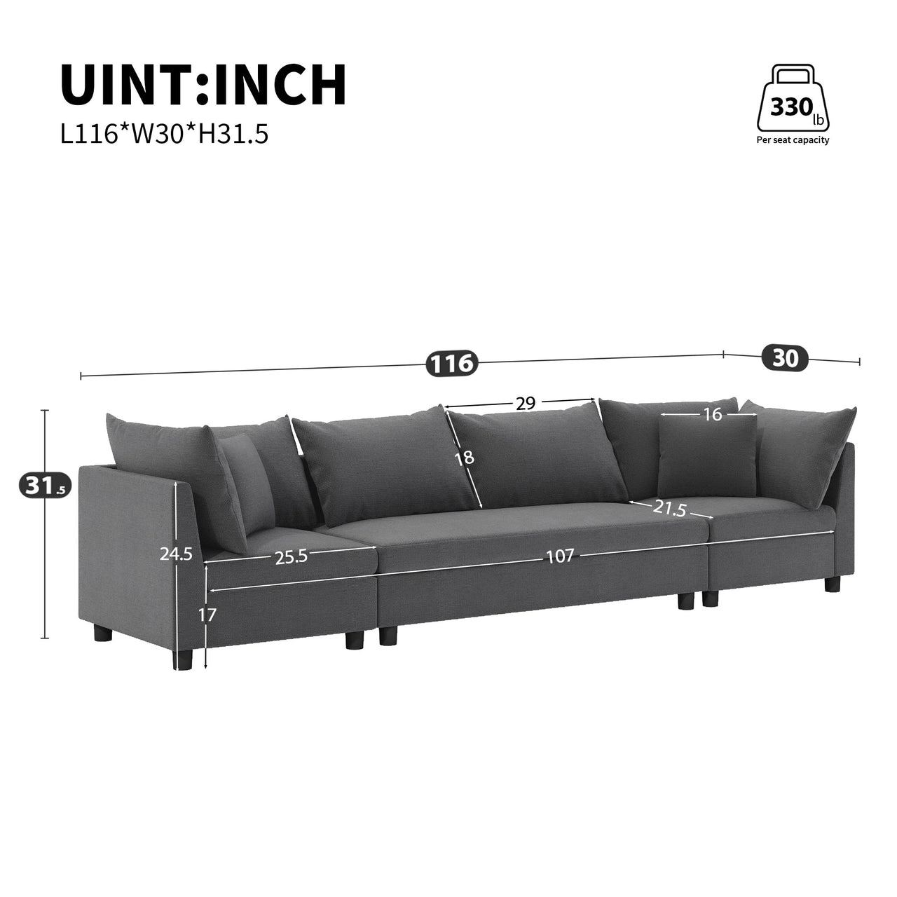 NIVYON 116'' Sectional Sofa