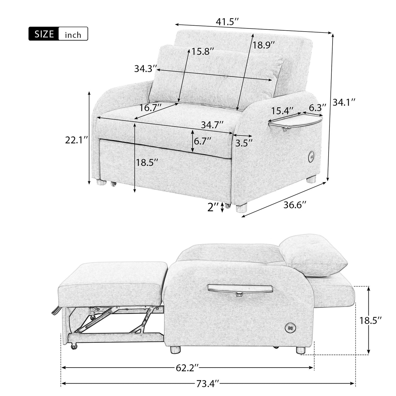 GRAVONI 41" Sleeper Chair