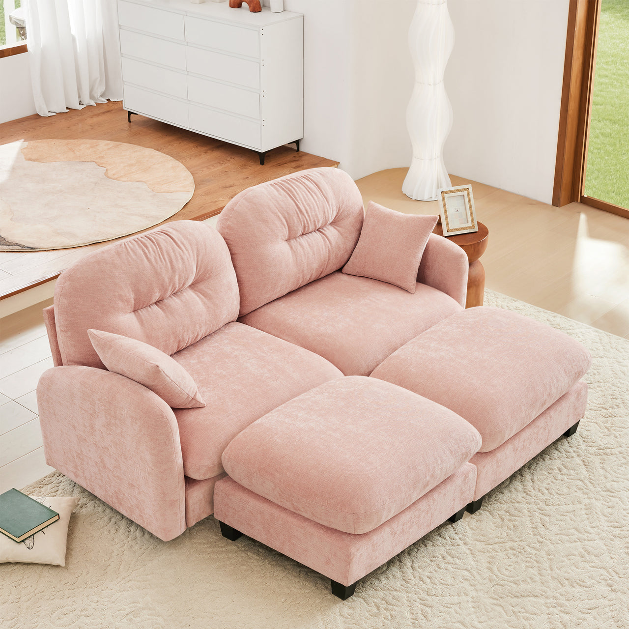 Nuvia Sofa Ama Cloud Sectional Couches,Premium Chenille Fabric Paired With Soft Throw Pillows,Tufted Cushion Backrest Design High-Density Foam Ergonomic Design Easy Install Elegant Armrests,Fits Bedrooms,Pink