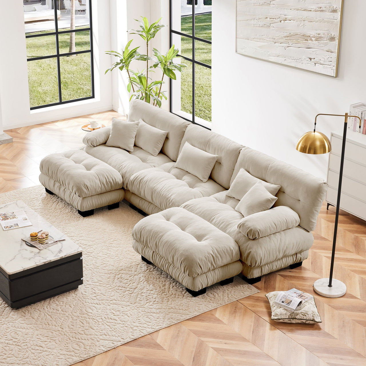 KIT 134" Sofa With  2 Ottomans