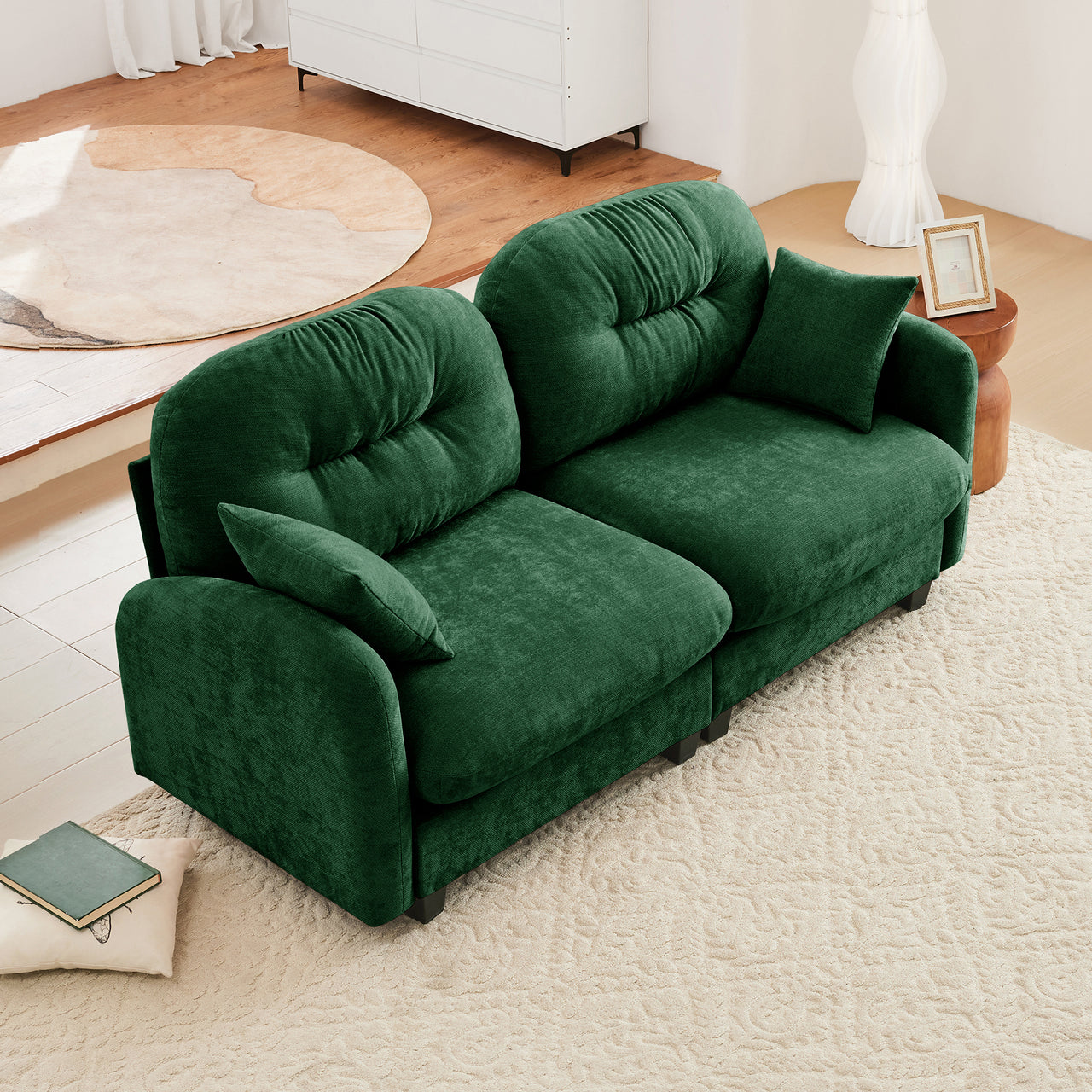 Nuvia Sofa Ama Loveseat Cloud Sectional Couches Chenille Fabric,Tufted Cushion Backrest Design, Ergonomic Design,High-Density Foam Easy Install Elegant Armrests High Quality Wooden Base,Fits Living Rooms,Green