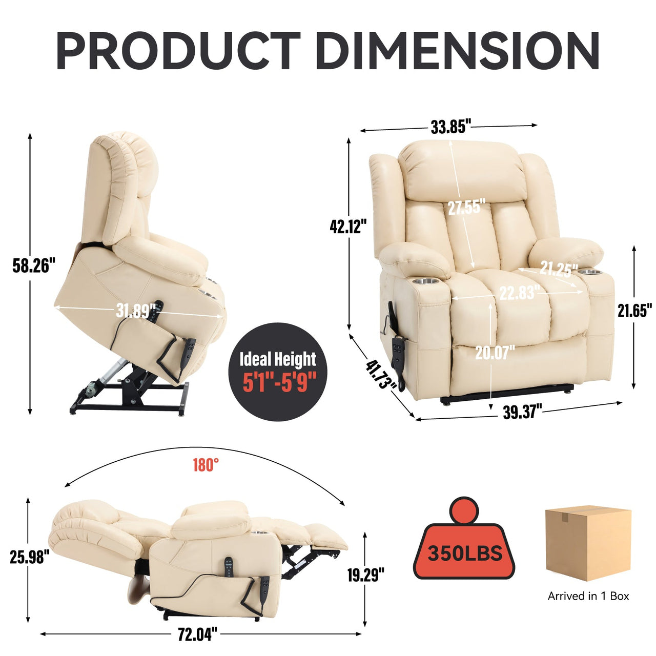 COZYLift 39" Recliner with Heat Massage - 7717