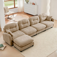 Thumbnail for Nuvia Sofa Ama Modular Sectional L Shaped Couch With Ottoman,Soft Chenille Fabric,Ergonomic Design,Tufted Cushion Backrest Design,High Quality Wooden Base Easy Install,Fits Bedrooms Living Rooms Reading Nooks,Camel