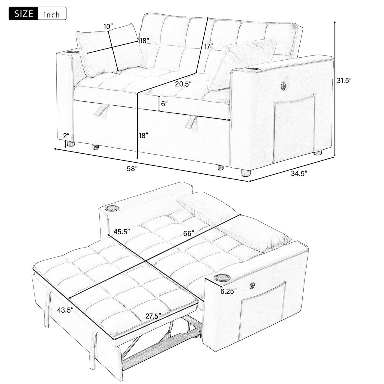 KAVLONI 58" Sofa Bed