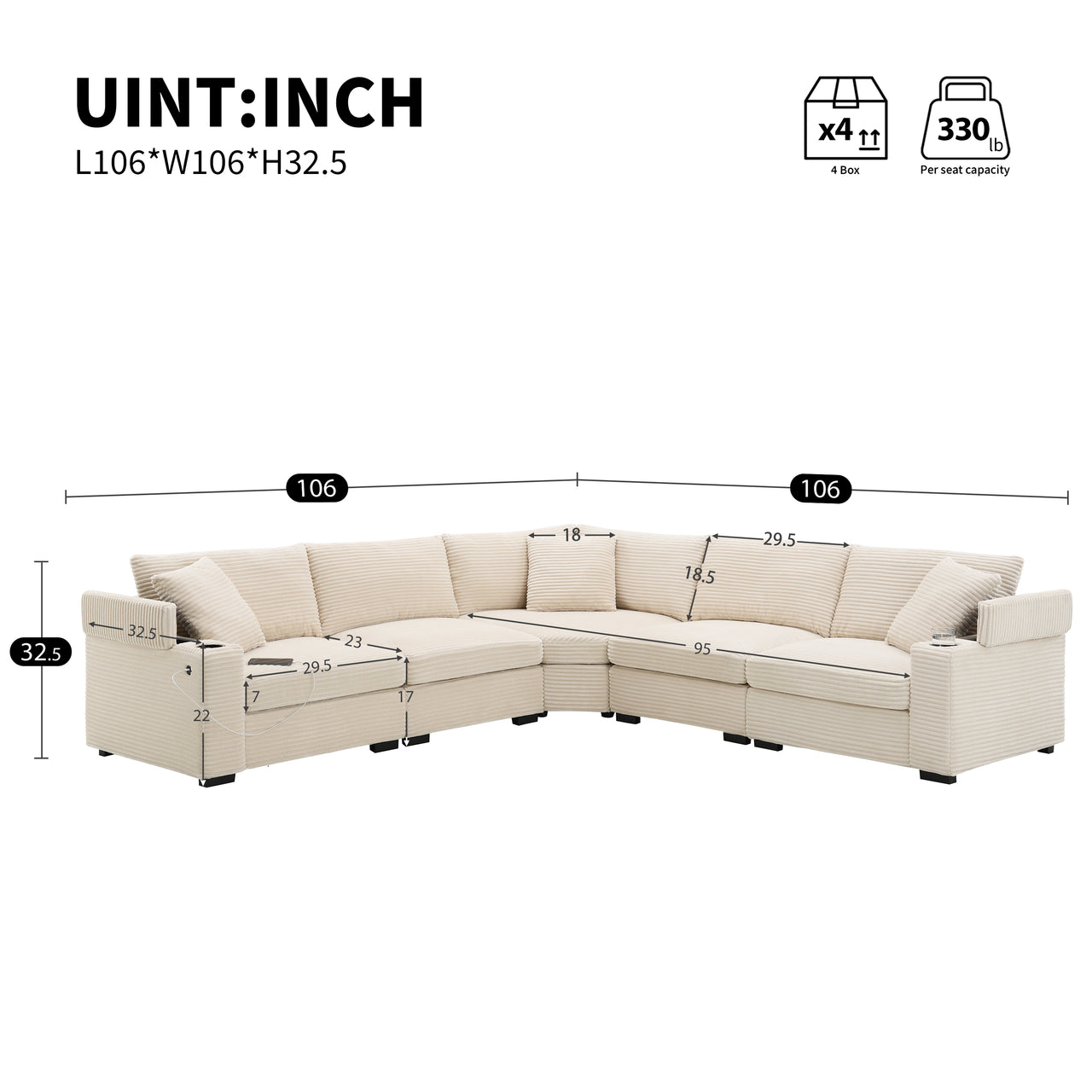 HYZORA 106" Sectional Sofa