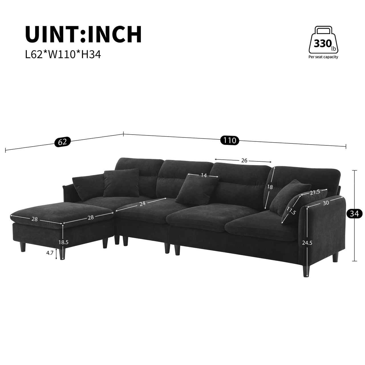 LUMOVAR 110" Sectional Sofa