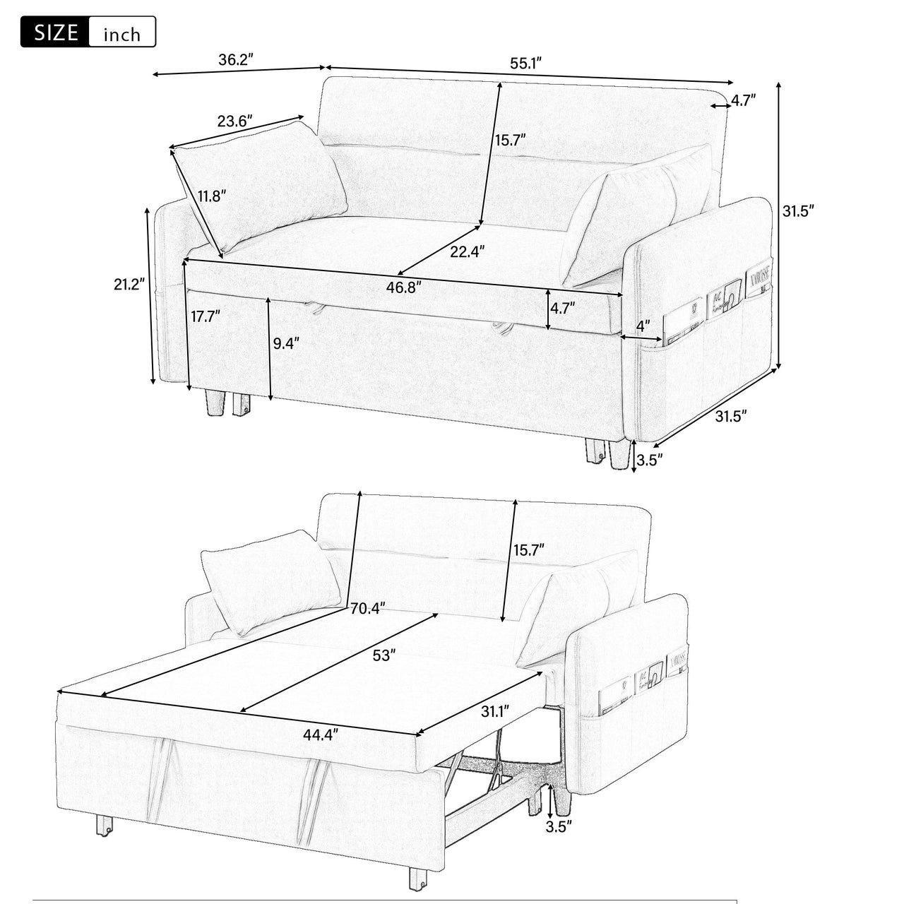 XALVEX 55" Sofa Bed