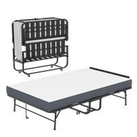 Thumbnail for Black Folding Bed with Adjustable Headboard, 75'x46' Extra Long Twin Cot with 5' Memory Foam Mattress, Heavy-Duty Metal Frame on Wheels