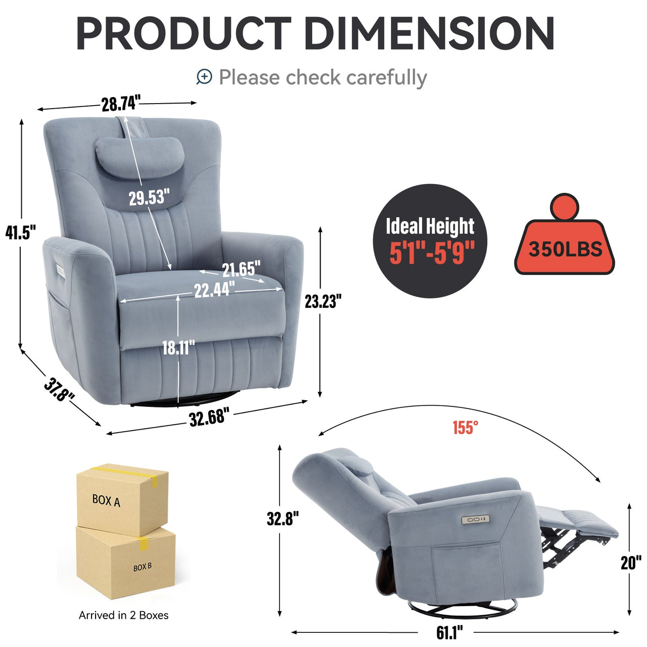 LYTREVON 33" Swivel Rocking Recliner Chair