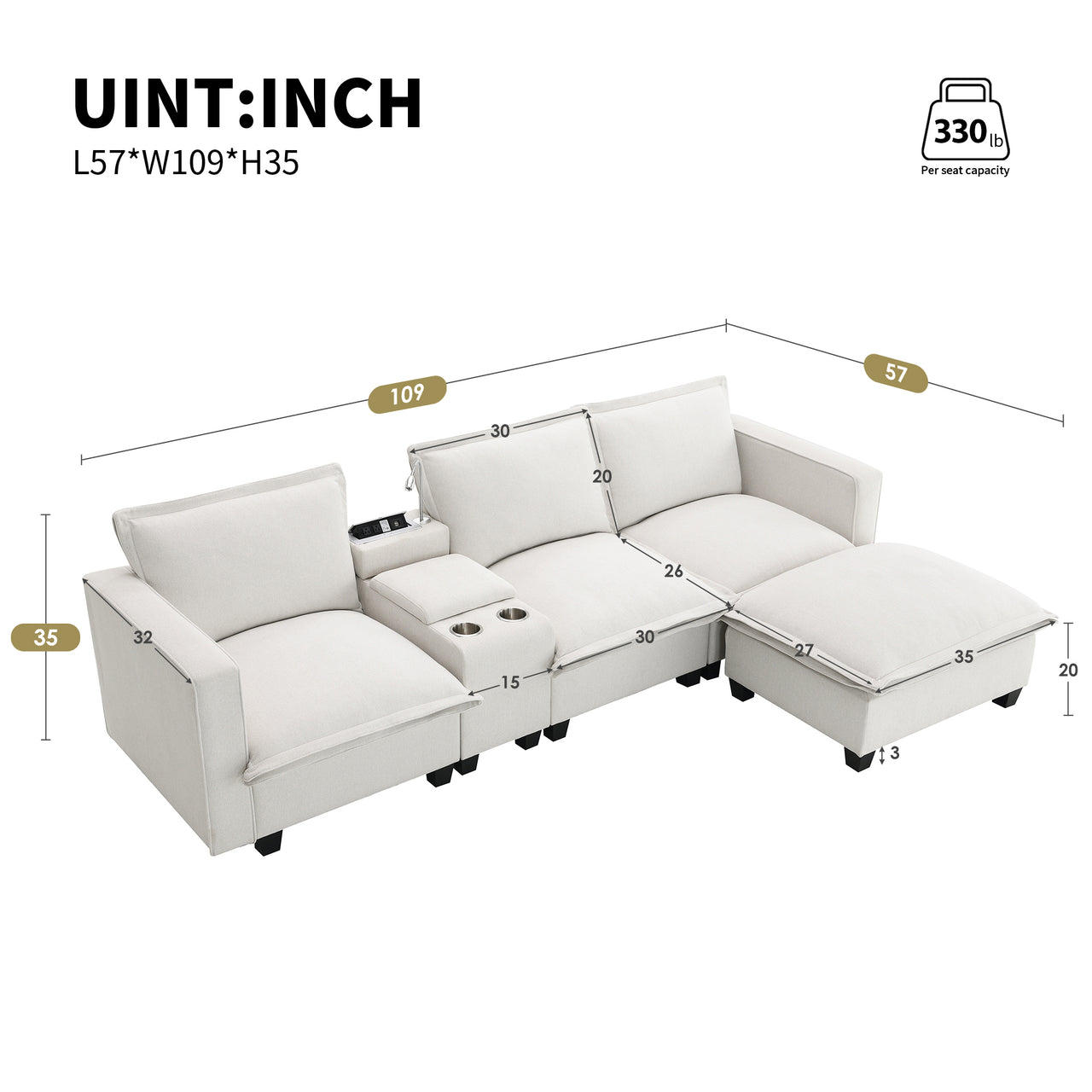 KRALIX 109" Sectional Sofa