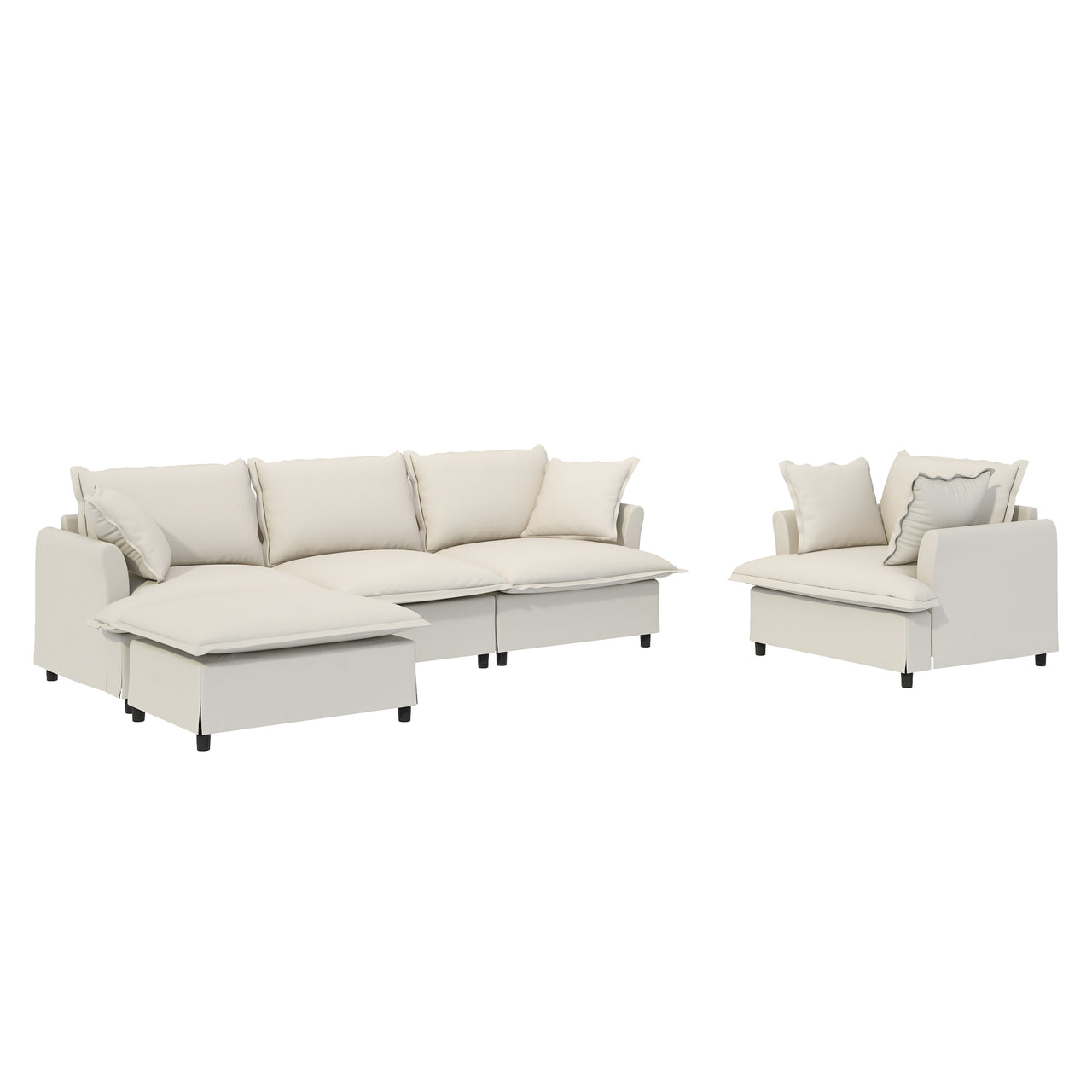 XEVION 94" Sectional Sofa 4-Seats & 1-Ottoman