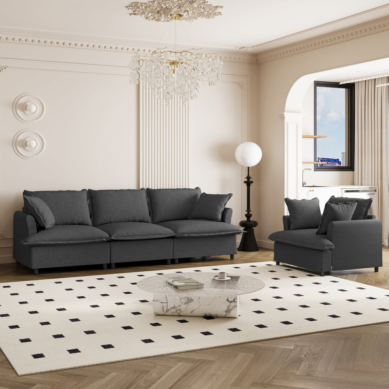 SYNOVI 94" Sectional Sofa 4-Seats