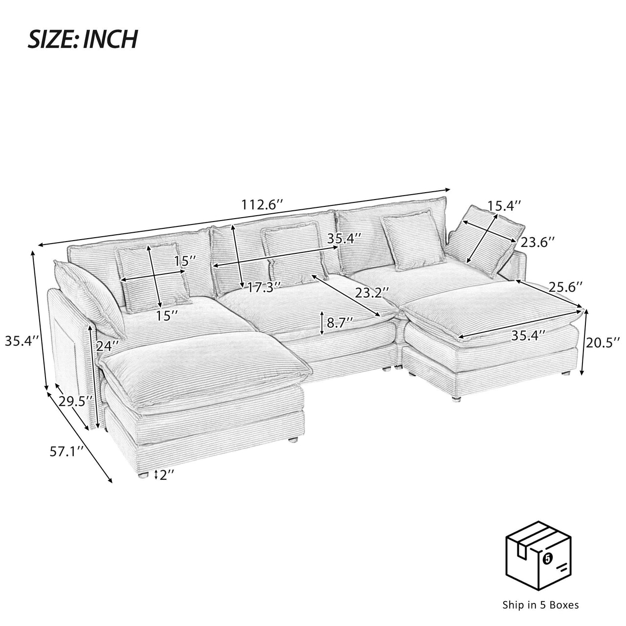 ZENVORIS 113" Sectional Sofa