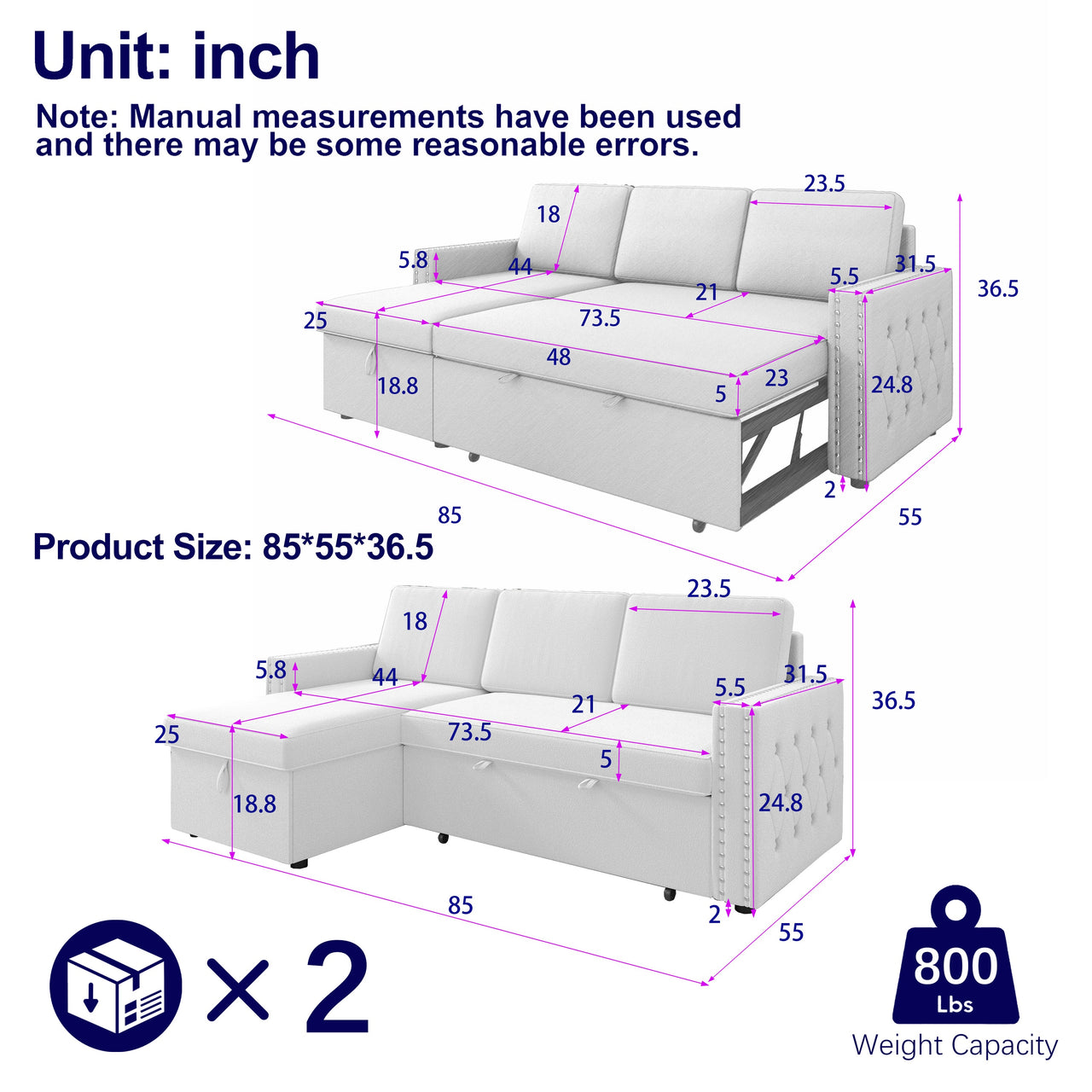 VIOLA 85" Sofa Bed