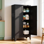 47.3' Black Metal Kitchen Pantry Cabinet Adjustable Storage with 3 Shelves (110lb Capacity), Heavy Duty Freestanding Pantry Organizer for Kitchen, Pantry, Living Room