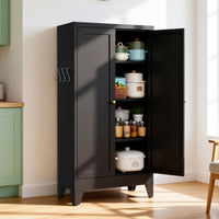 Thumbnail for 47.3' Black Metal Kitchen Pantry Cabinet Adjustable Storage with 3 Shelves (110lb Capacity), Heavy Duty Freestanding Pantry Organizer for Kitchen, Pantry, Living Room
