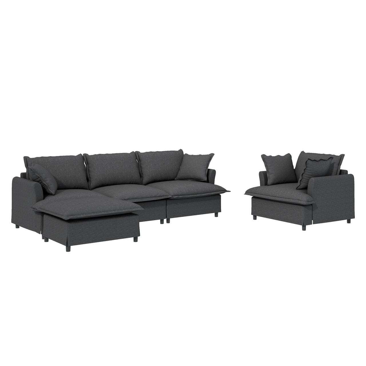 XEVION 94" Sectional Sofa 4-Seats & 1-Ottoman