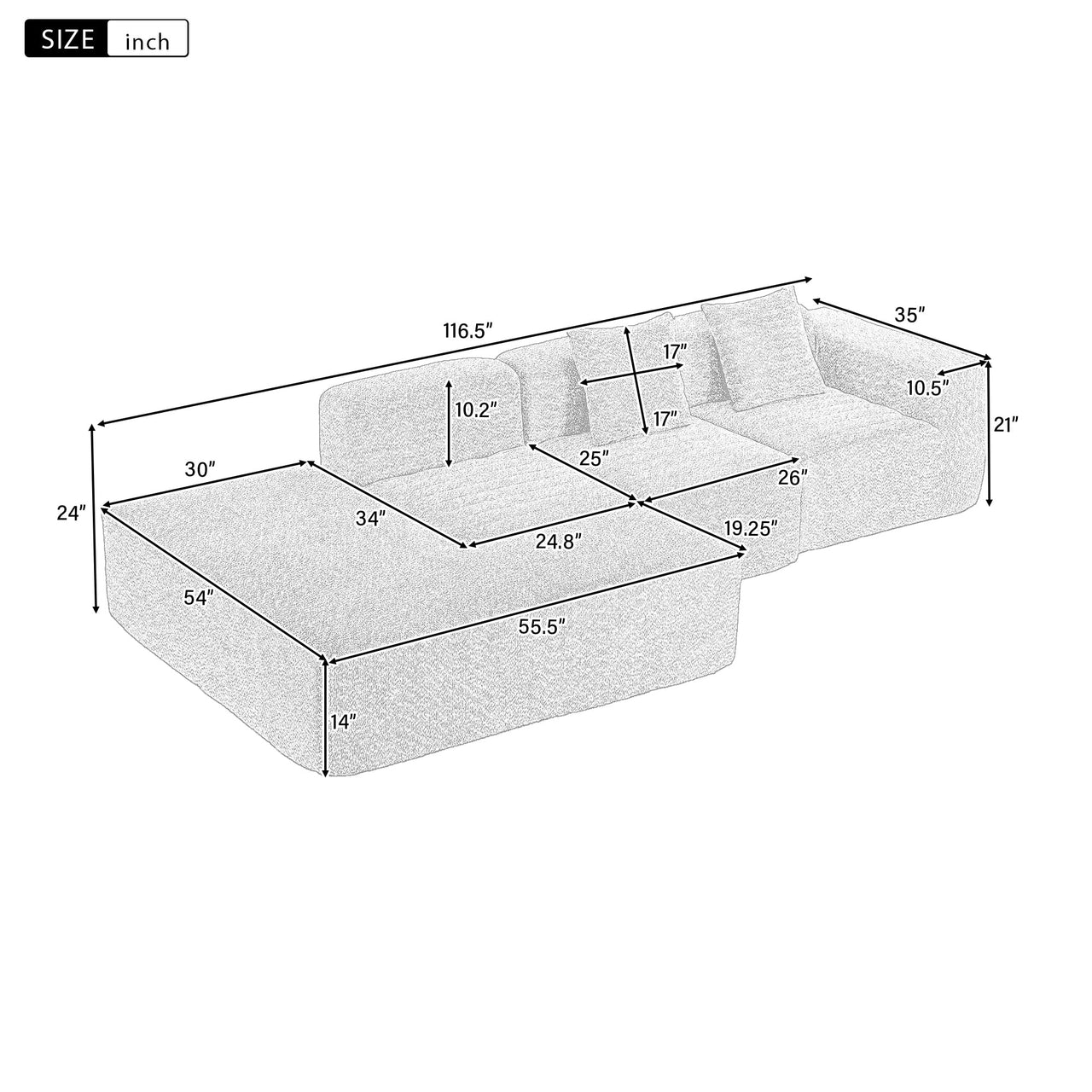 MORVIXA 117" Sectional Sofa