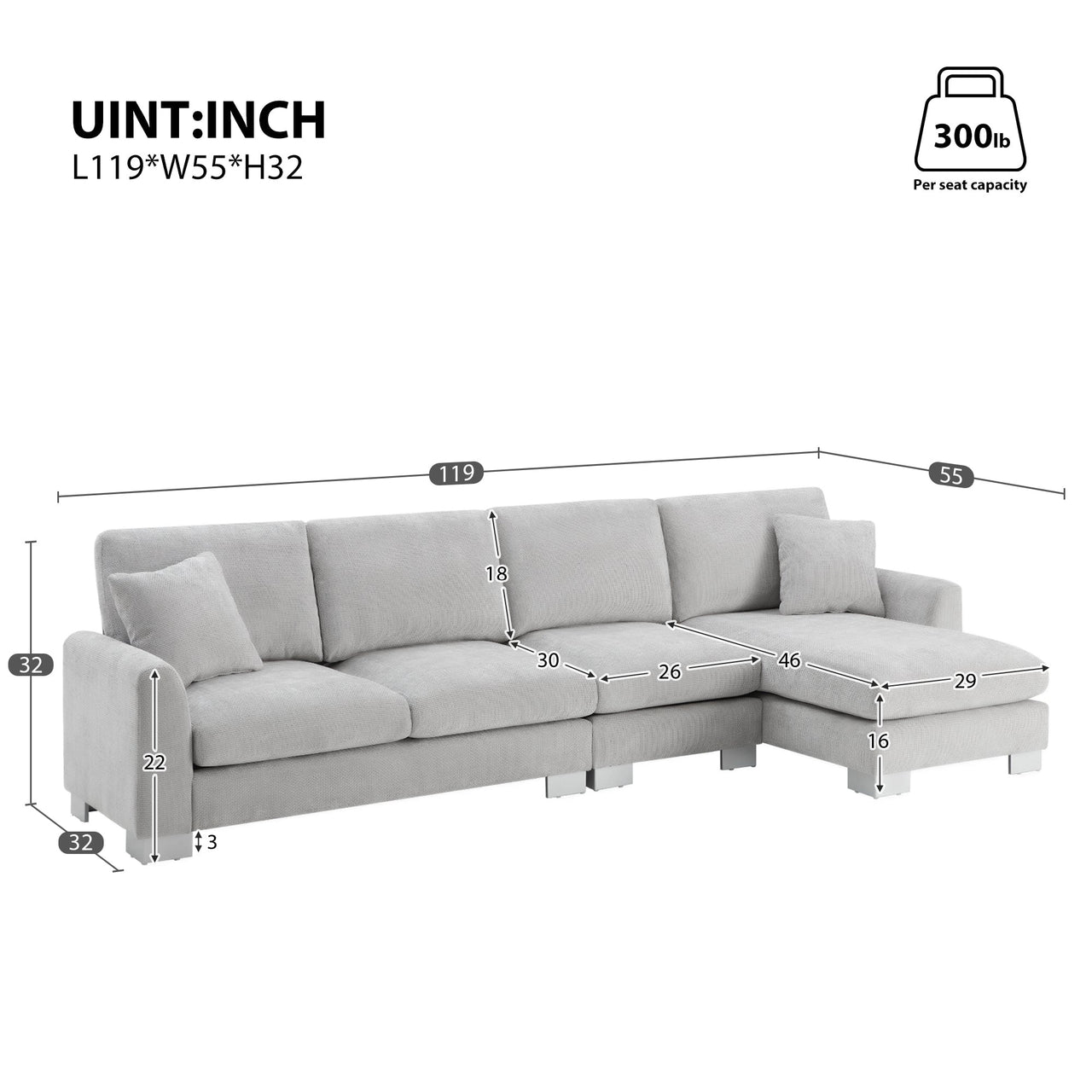 GRAVIX 119" Sectional Sofa