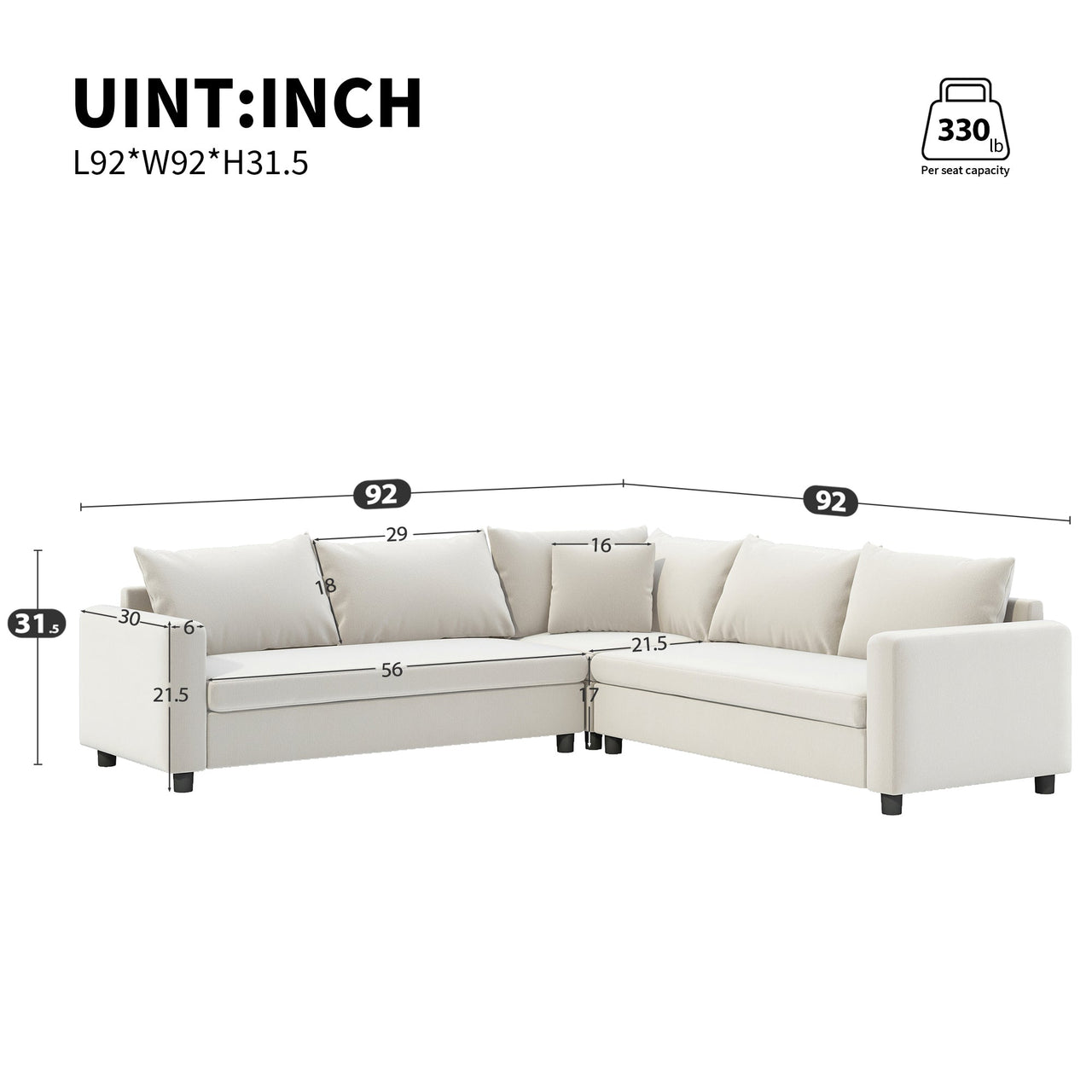 NIVYON 116'' Sectional Sofa