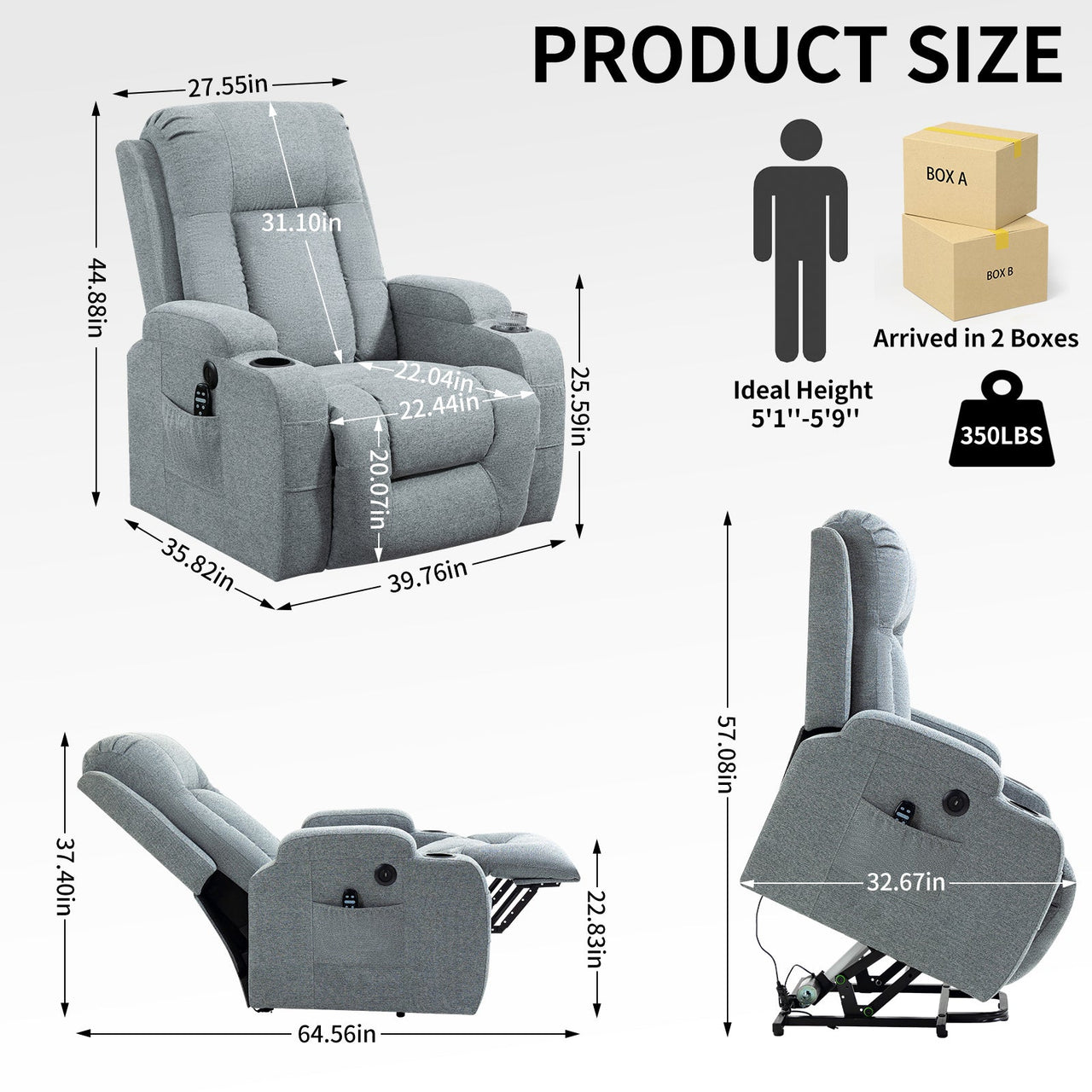 COZYLift 40" Recliner with Heat Massage - 0988