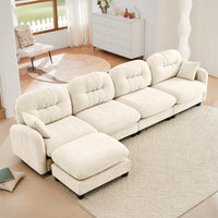 Thumbnail for Nuvia Sofa Ama Modular Sectional L Shaped Couch With Ottoman,Soft Chenille Fabric,Ergonomic Design,Tufted Cushion Backrest Design,High Quality Wooden Base Easy Install,Fits Bedrooms Living Rooms Reading Nooks,Beige