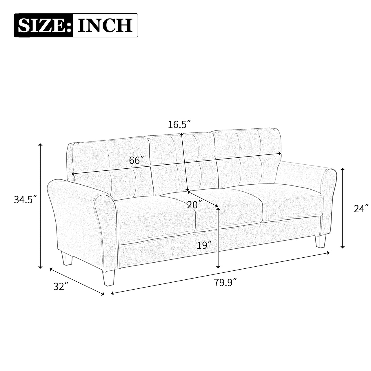 KIERAN 80" Sofa 3 Seater