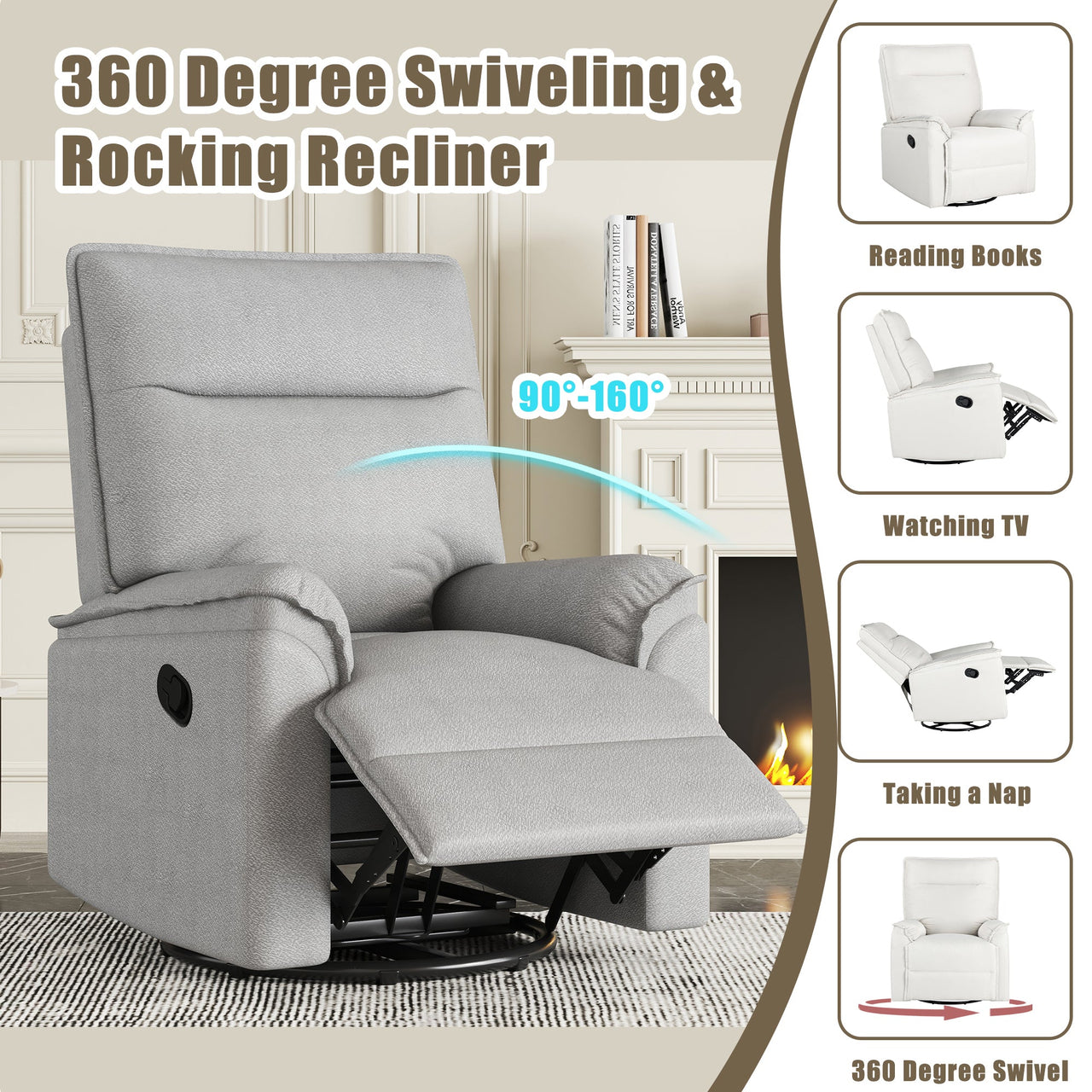 TRAVIXA 33" Swivel Rocking Recliner Chair