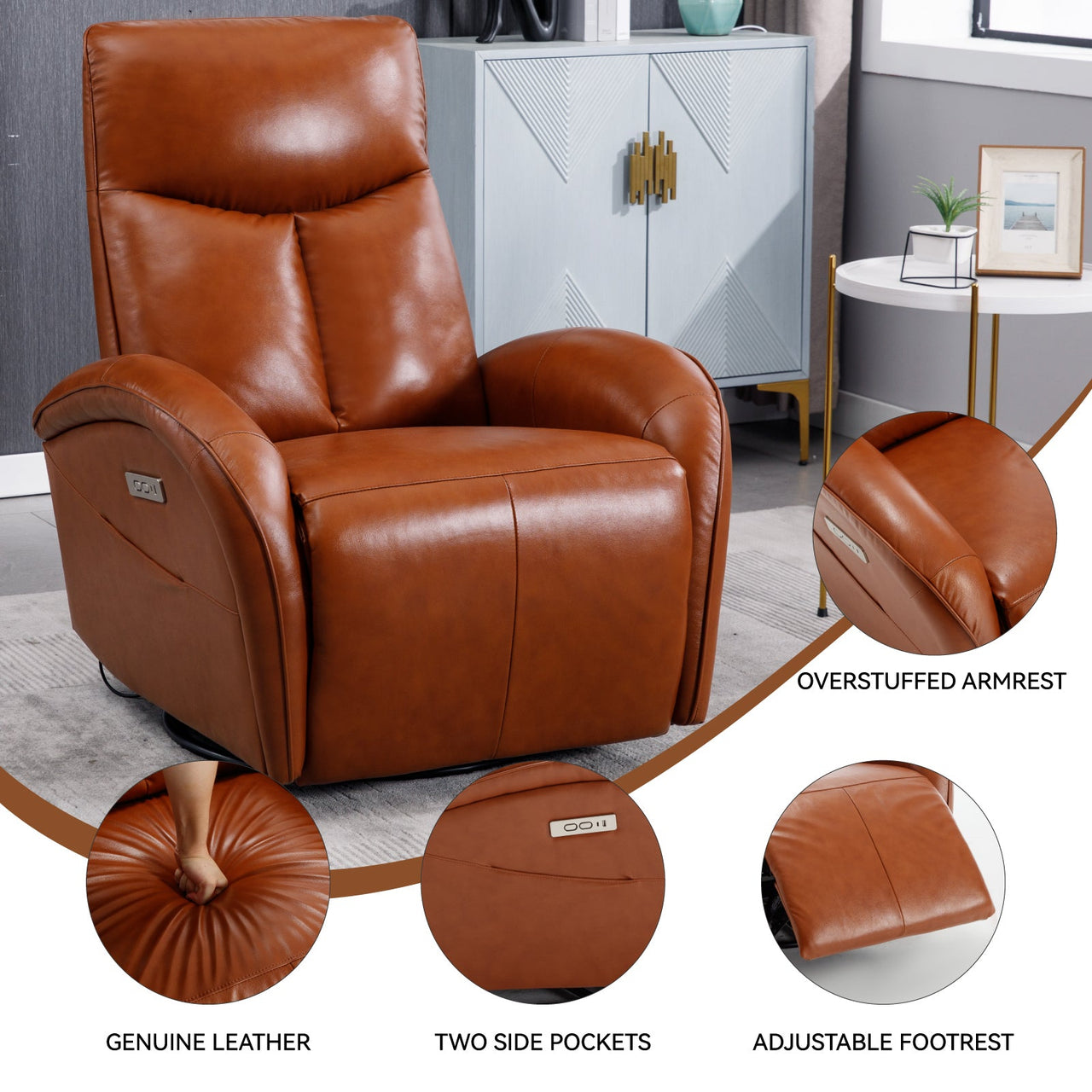 JORVEXIS 37" Swivel Rocking Recliner Chair