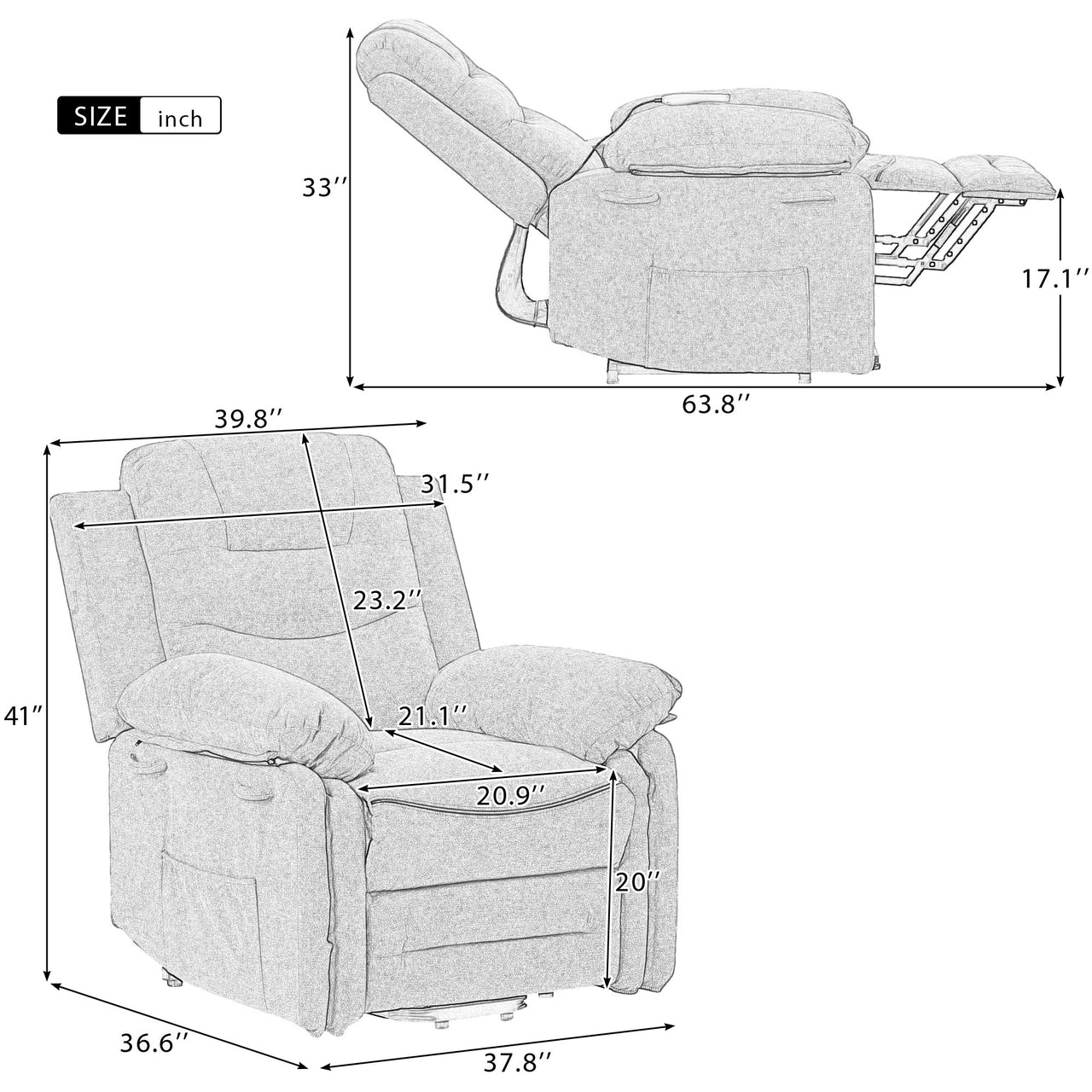 BRYVEX 38" Recliner Chair with Heat Massage