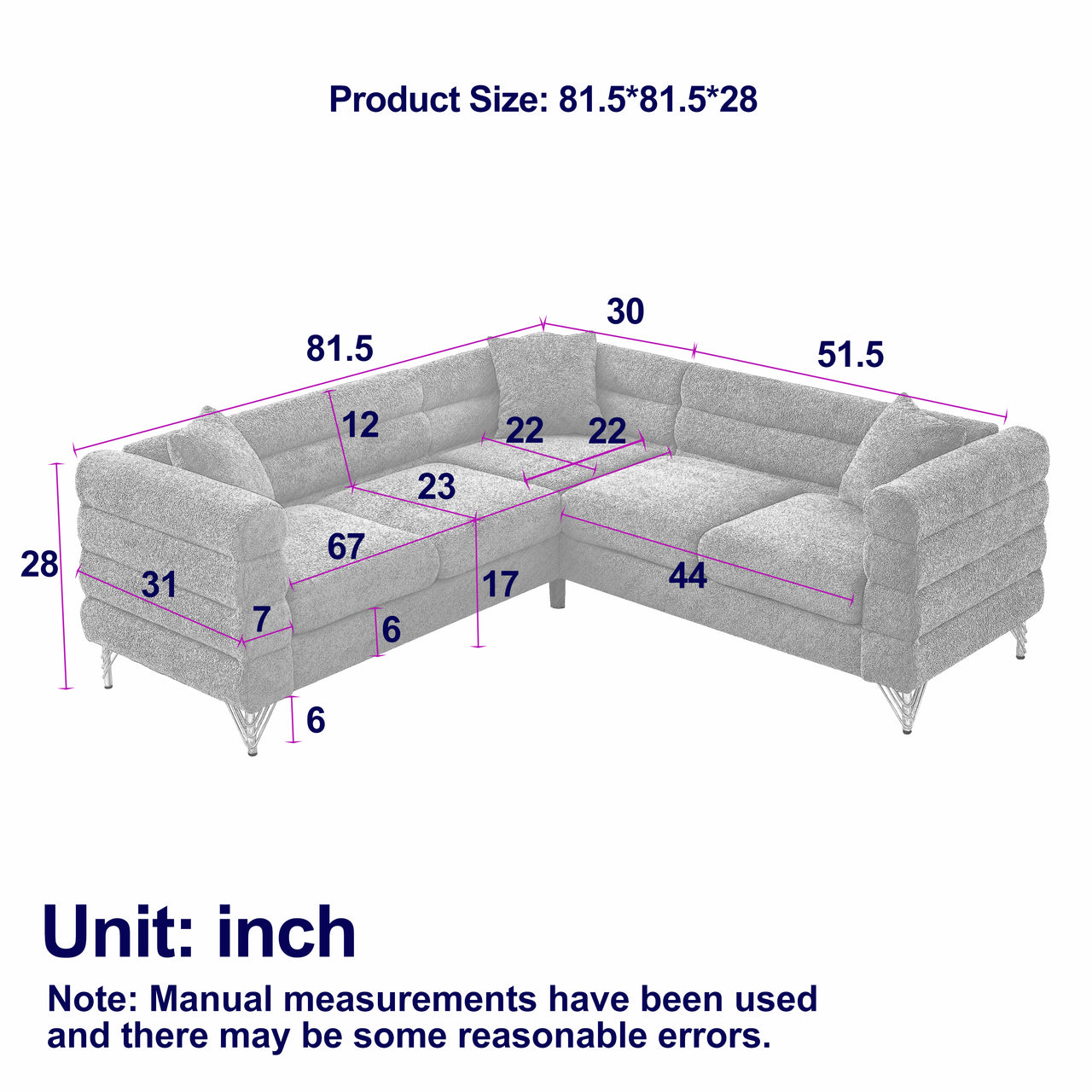 GAVIN 81" Oversized Corner Sofa